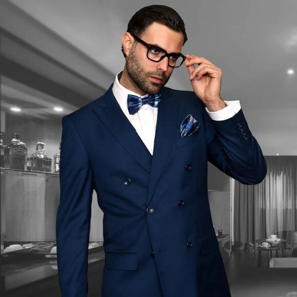 Mens Classic Wool Double Breasted Suit in Sapphire Blue - Picture 1 of 2